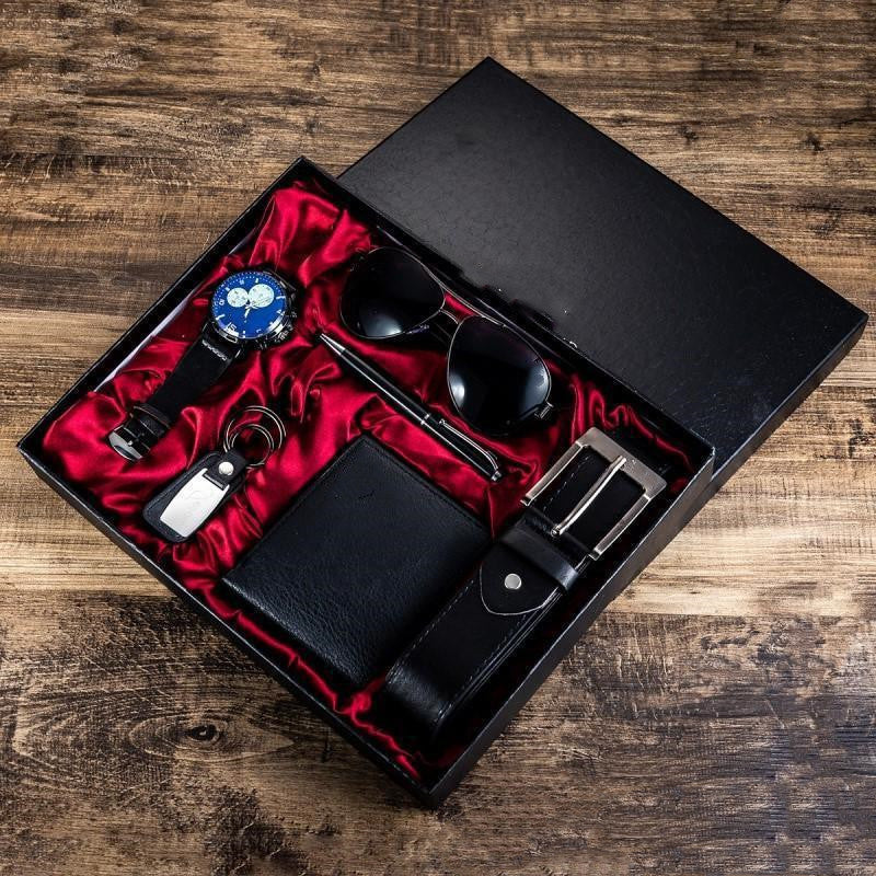 Men's Luxury Gift Box Sunglasses Belt Watch Wallet 6 Sets