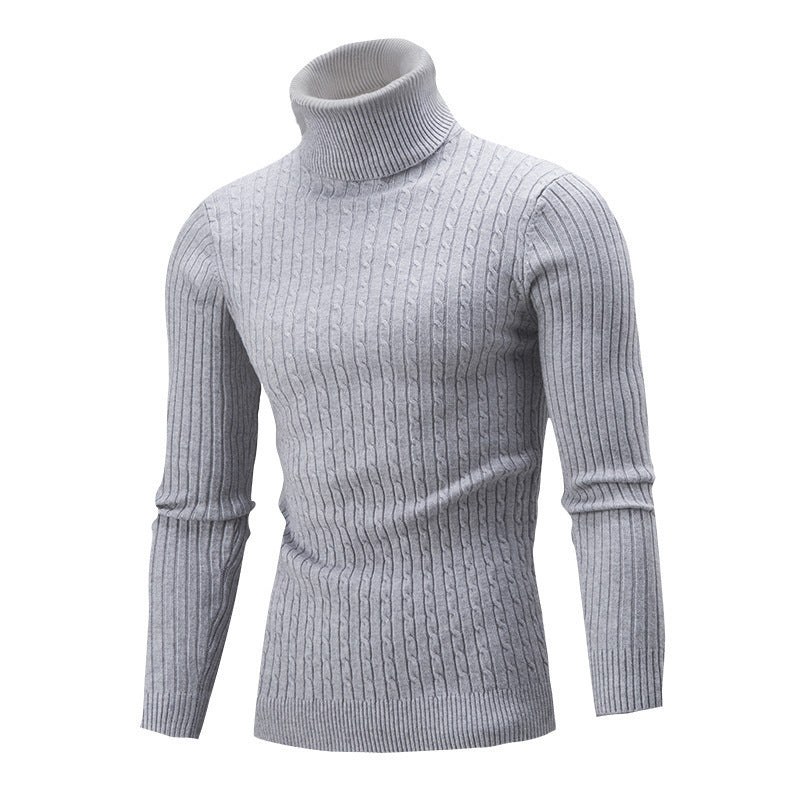 High Collar Twist Long Sleeve Men Casual Turtleneck