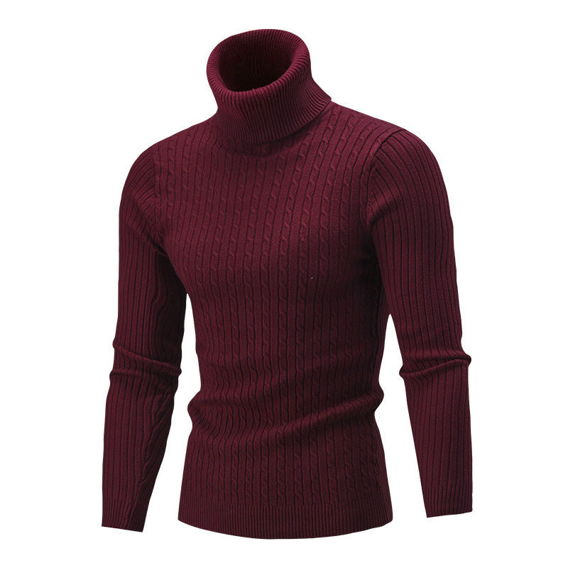 High Collar Twist Long Sleeve Men Casual Turtleneck