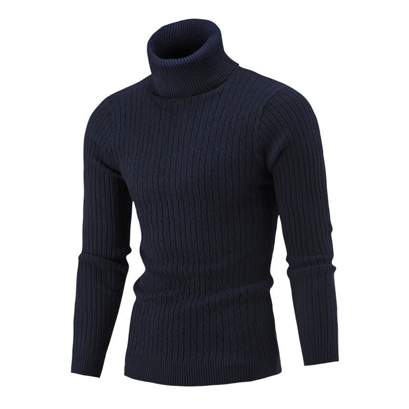 High Collar Twist Long Sleeve Men Casual Turtleneck