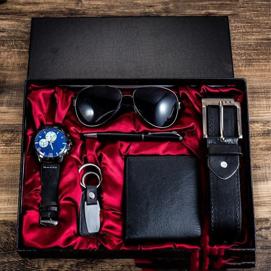 Men's Luxury Gift Box Sunglasses Belt Watch Wallet 6 Sets